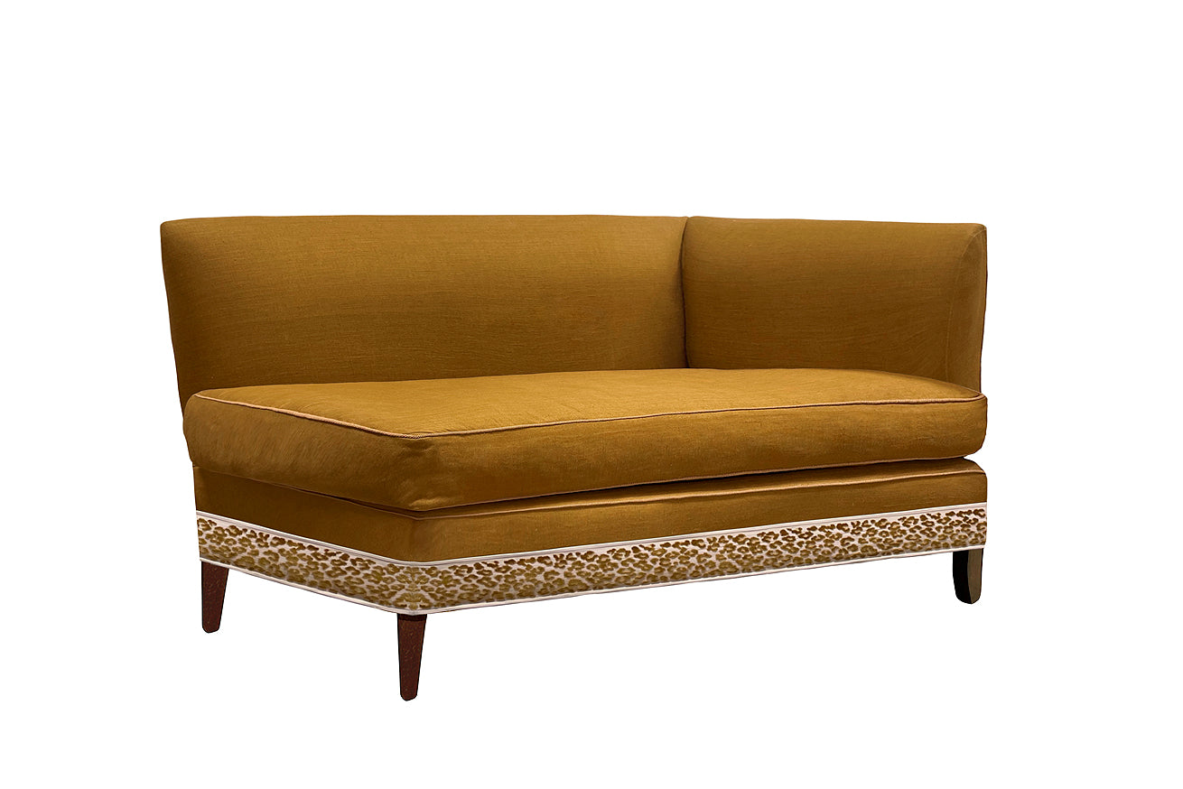 David Seyfried Belgrave Corner Sofa in Charles Burger Toile Sauvageonne Noisette fabric with Turnell & Gigon flanged cord. Showroom Clearance