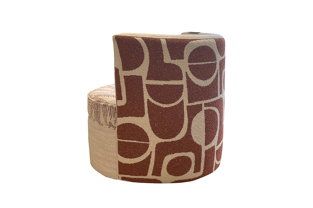David Seyfried Albion Chair in red patterned fabirc rear view