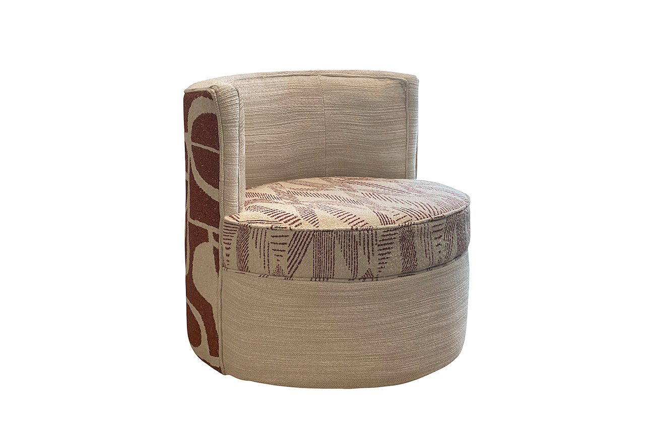 David Seyfried Albion Chair in red patterned fabirc