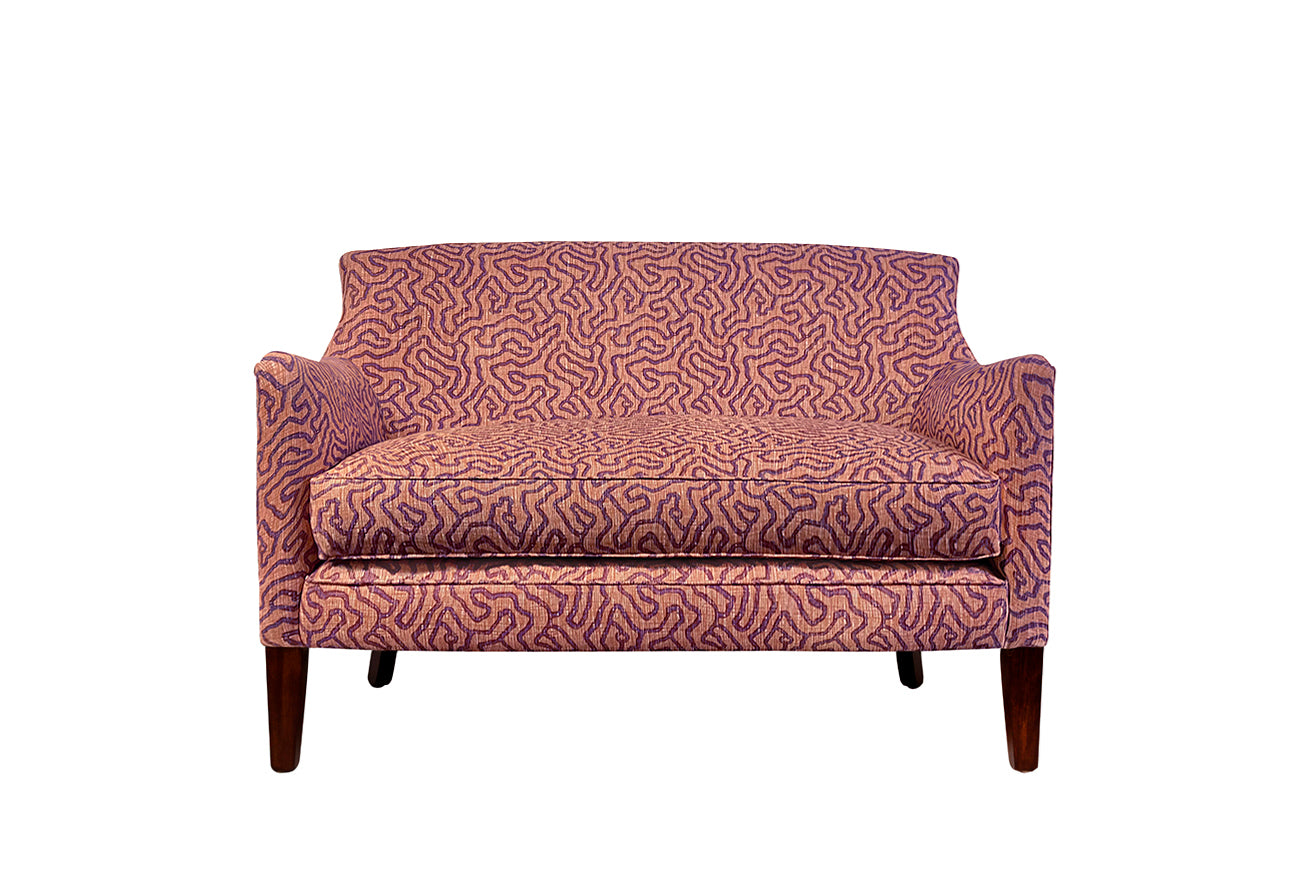 David Seyfried Cadogan Sofa in Rapture & Wright Meander Burnt Sienna fabric