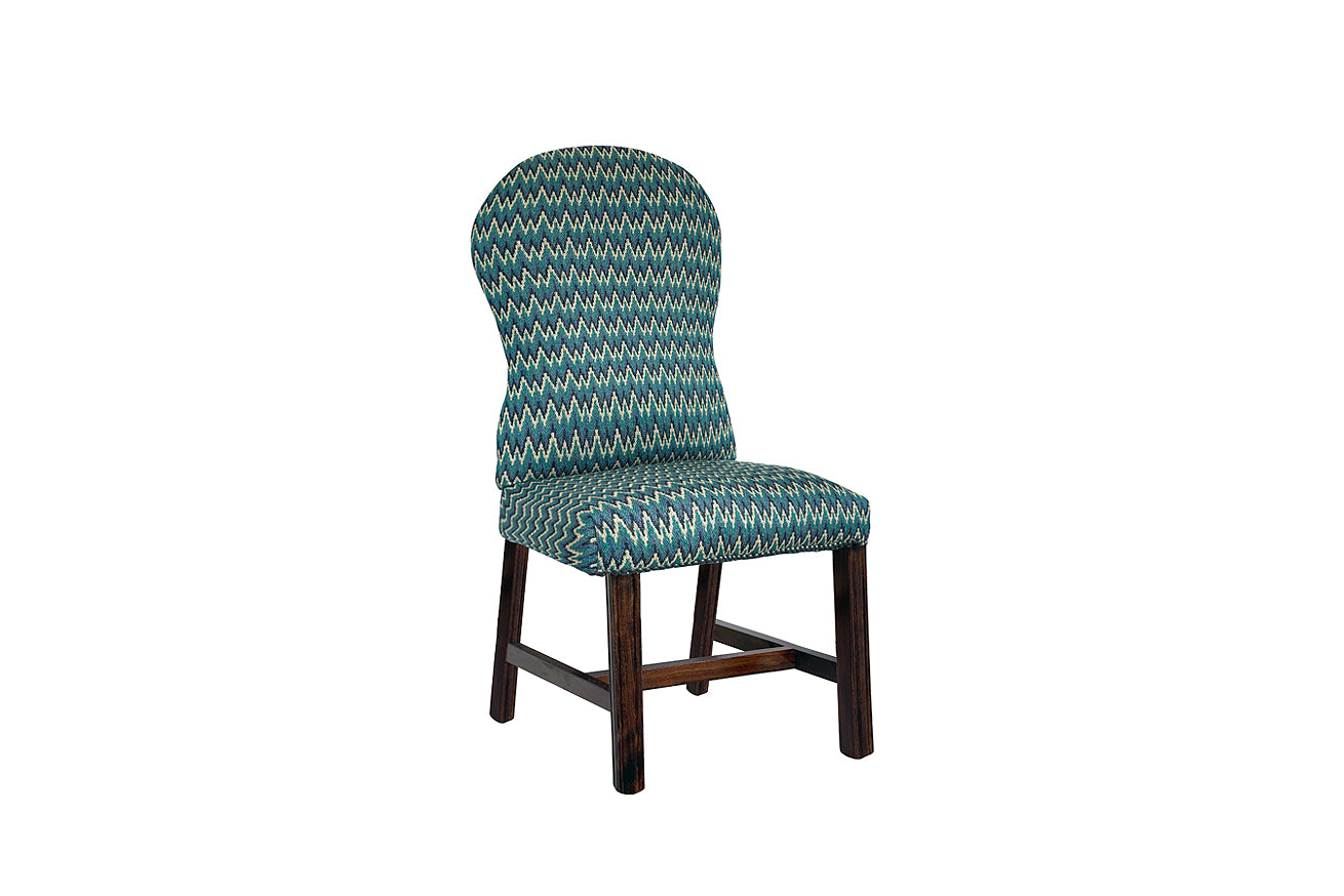 David Seyfried Eldon Dining Chair with Stretchers in Patrick Gallagher Vetta Arezzo fabric