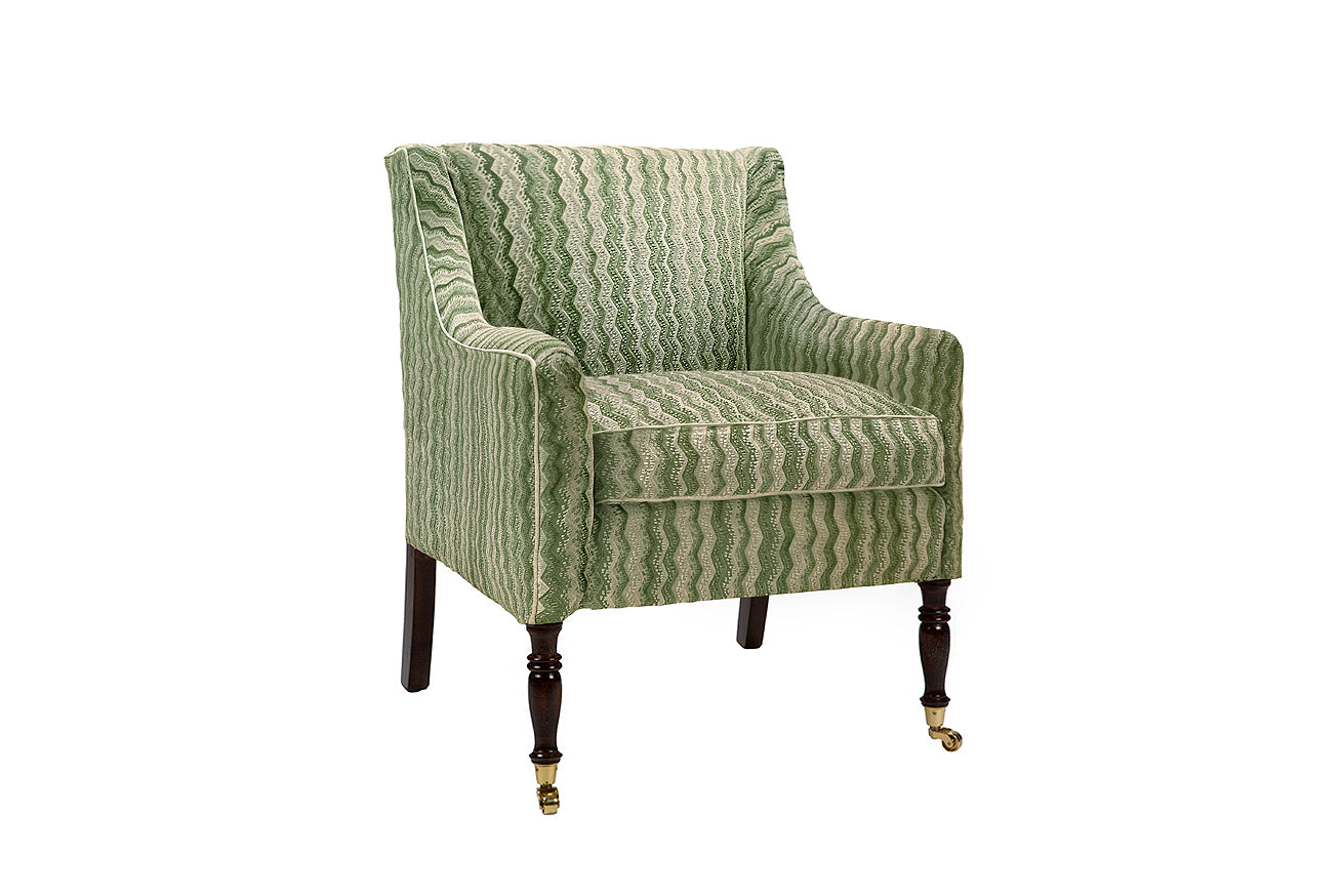 David Seyfried Montpelier Chair (Large) in James Hare Espalier Old Green Velvet fabric. Showroom Clearance