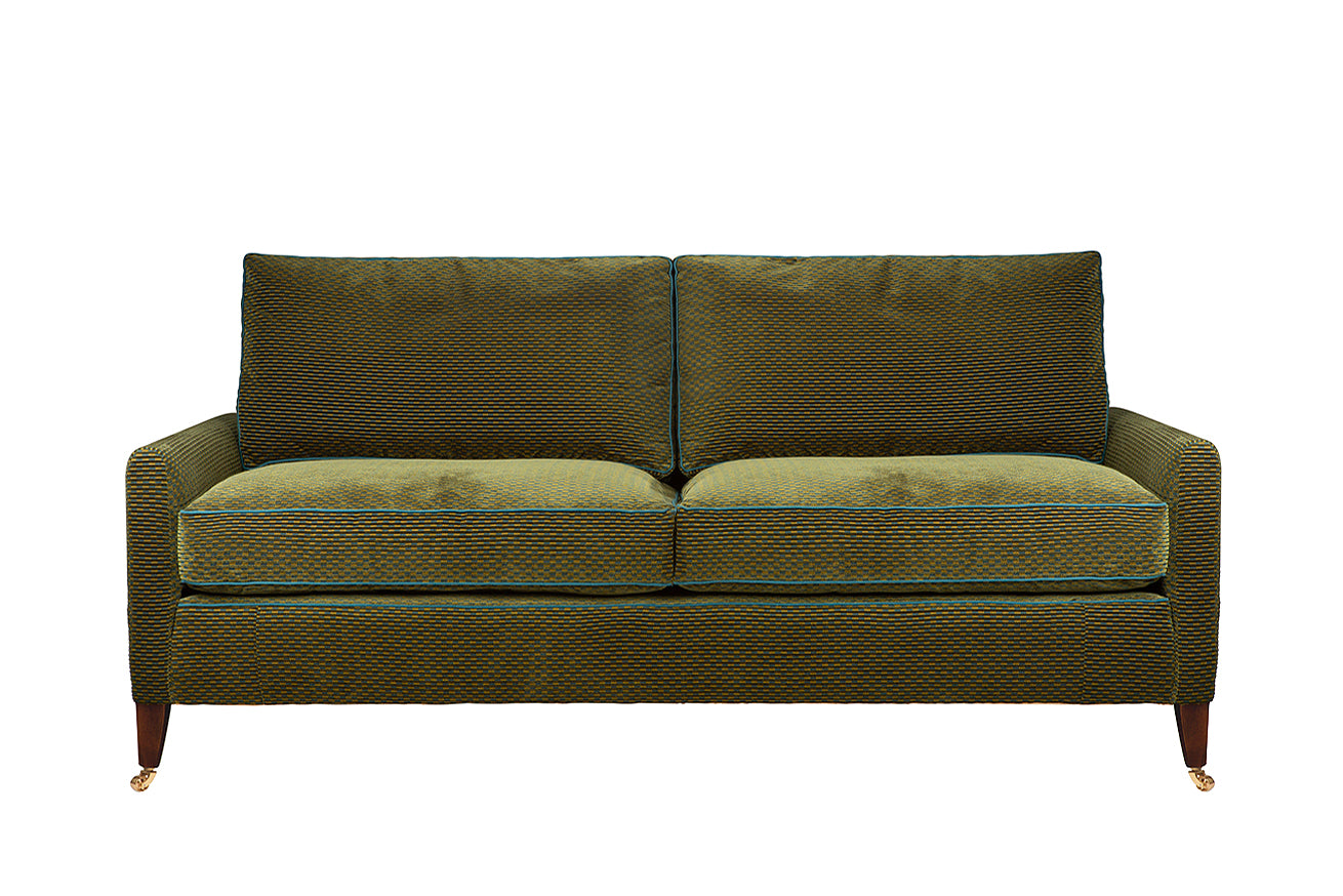 David Seyfried Sanford Sofa in Fabricut Struttura Velvet fabric with La Passementeries Large Passepoil Pomme et Canard Flanged Cord piping