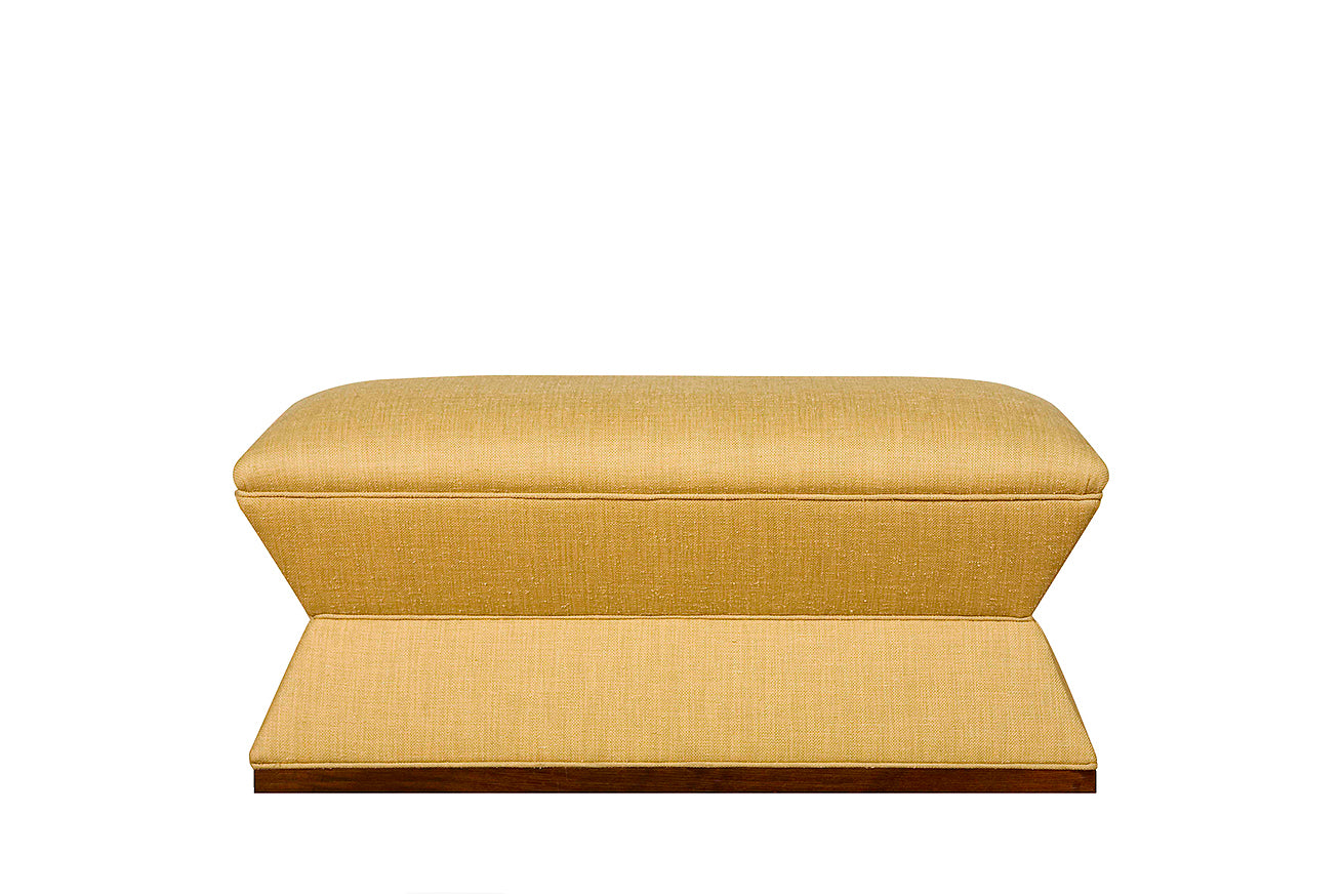 David Seyfried Waisted End of Bed Stool in yellow fabric