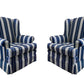 David Seyfried Wing chairs in C&C Milano Arsene Ivory/Ultramarine fabric. Showroom Clearance.