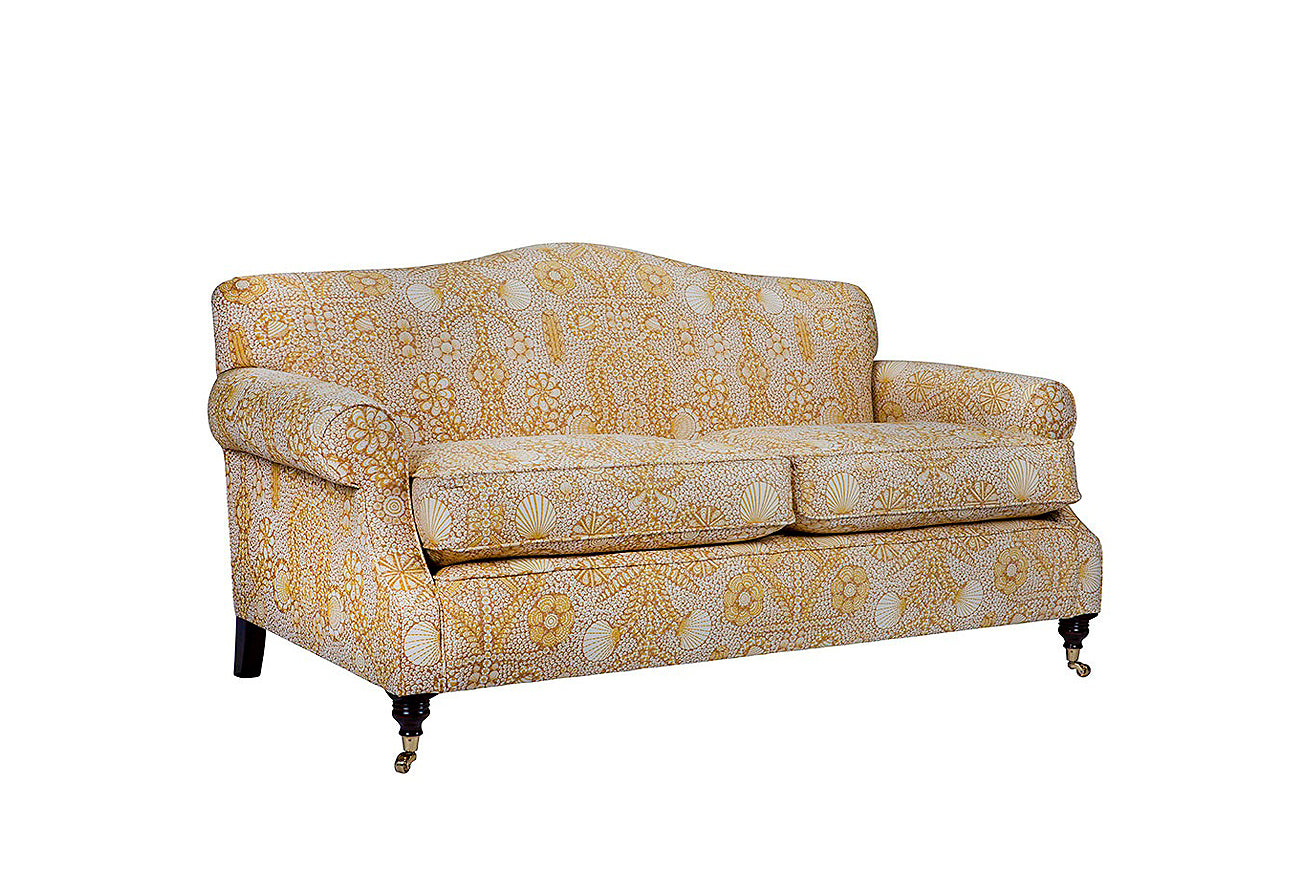 David Seyfried Shaped Back Sofa with pattern side view 