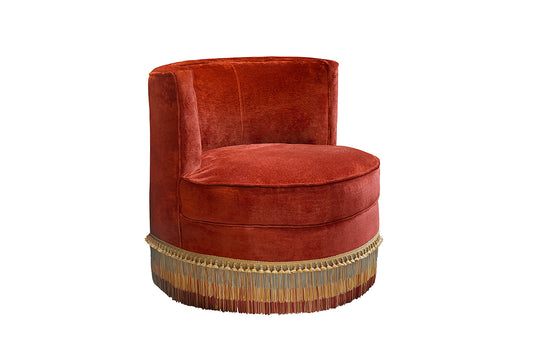 David Seyfried Albion Chair in Marvic Titian Russet Fabric with Ian Sanderson Elementi Tiered fringe