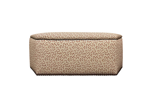 David Seyfried Arlington Stool in Ian Sanderson Elney Chocolate fabric and a single row of large antiqued brass nails around base