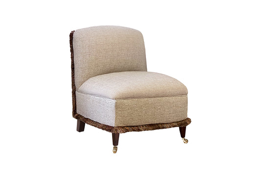 David Seyfried Astell Chair in Rubelli Citymap Avena fabric with Samuel & Sons Aurelia Brush Fringe in Jewel Showroom Clearance.