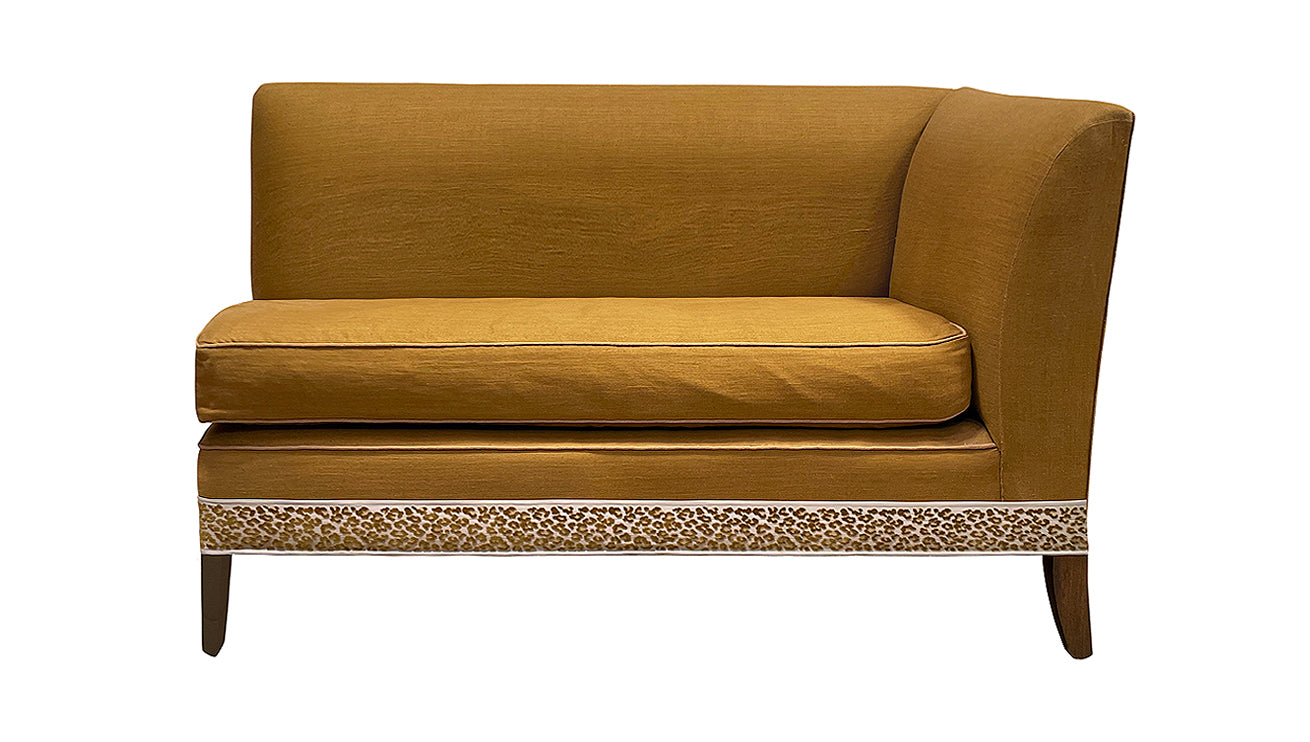 David Seyfried Belgrave Corner Sofa in Charles Burger Toile Sauvageonne Noisette fabric with Turnell & Gigon flanged cord. Showroom Clearance