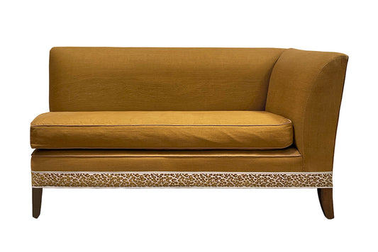 David Seyfried Belgrave Corner Sofa in Charles Burger Toile Sauvageonne Noisette fabric with Turnell & Gigon flanged cord. Showroom Clearance