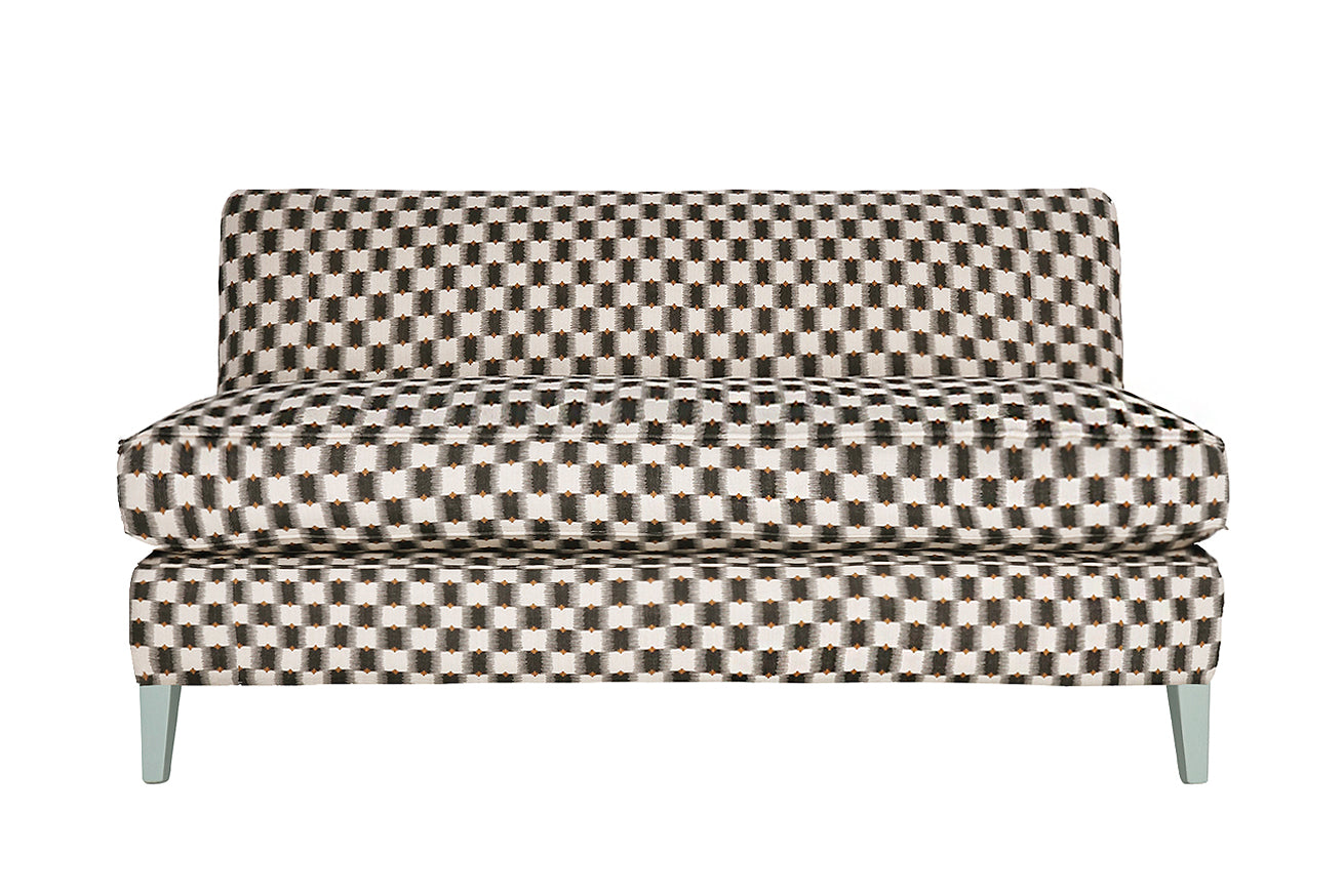 David Seyfried Belgrave 2.5 Seater Sofa in Romo Ziri Chia fabric with Farrow & Ball Castle Grey painted legs. Showroom Clearance