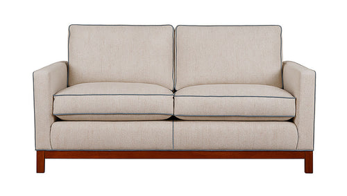 David Seyfried Berkeley Sofa in Turnell & Gigon Natural Linen with Blue Grey Linen contrast piping. Showroom Clearance