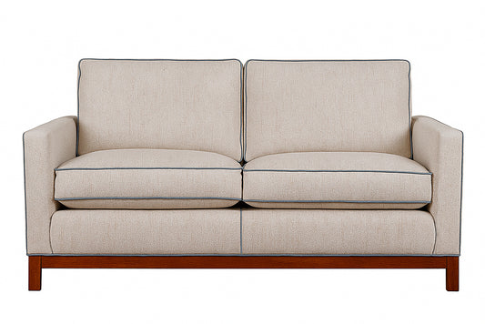 David Seyfried Berkeley Sofa in Turnell & Gigon Natural Linen with Blue Grey Linen contrast piping. Showroom Clearance