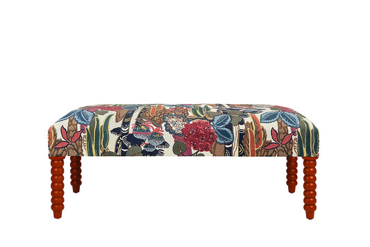 David Seyfried Bobbin Leg Stool in Clarence House Akasaka Hand Block Red/Blue fabric with Farrow & Ball Bamboozle painted legs. Showroom Clearance.