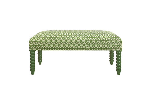 David Seyfried Bobbin Leg Stool in Fleurons d’Hélène Zimba Arugula with Little Green Hopper painted legs. Showroom Clearance
