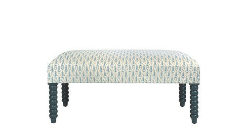 David Seyfried Bobbin Leg Stool in Soane Serpentine Fern Azure fabric with Farrow & Ball Inchyra Blue painted legs. Showroom Clearance