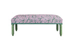David Seyfried Bobbin Leg stool in Thibaut Maldives Lavender & Green fabric with Thibaut Beckett Tape trimming and Farrow & Ball Yeabridge Green painted legs