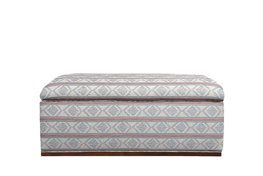 David Seyfried Box Ottoman on Frame Base in GP&J Baker Burford Stripe Red/Blue fabric. Showroom Clearance.