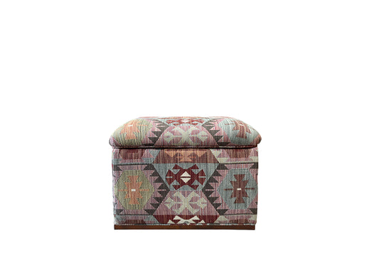 David Seyfried Box Stool on a Frame Base in Edmund Petit Isphan Multicolour fabric. Showroom Clearance.