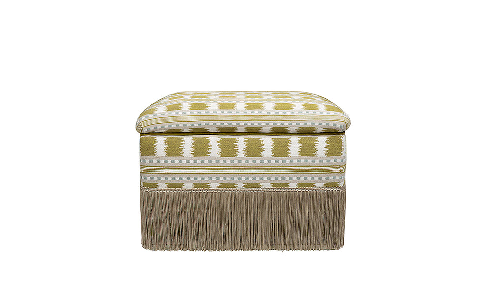 David Seyfried Box Stool on Frame Base in James Hare Paxton fabric