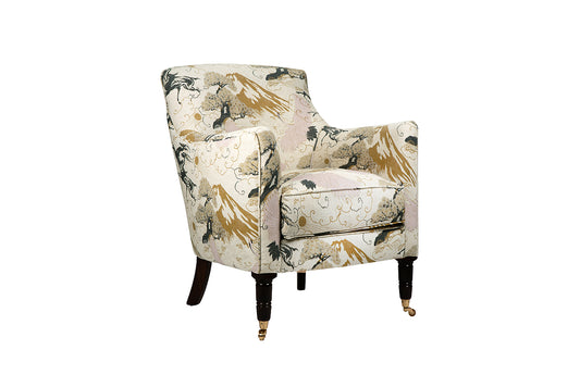 David Seyfried Cadogan Chair (Turned Leg) in Wendy Morrison Eternal Toile fabric. Showroom Clearance.