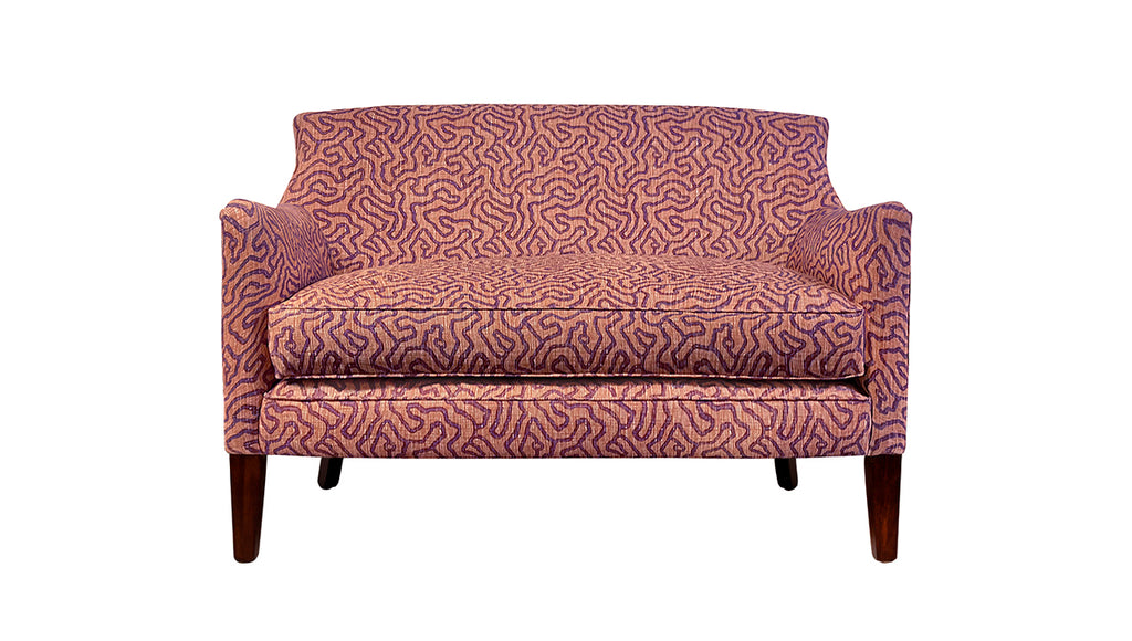 David Seyfried Cadogan Sofa in Rapture & Wright Meander Burnt Sienna fabric