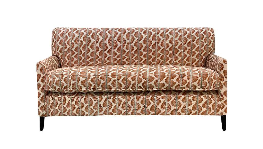 David Seyfried Carlton sofa in Romo Mango fabric with Farrow & Ball Smelt Black painted legs