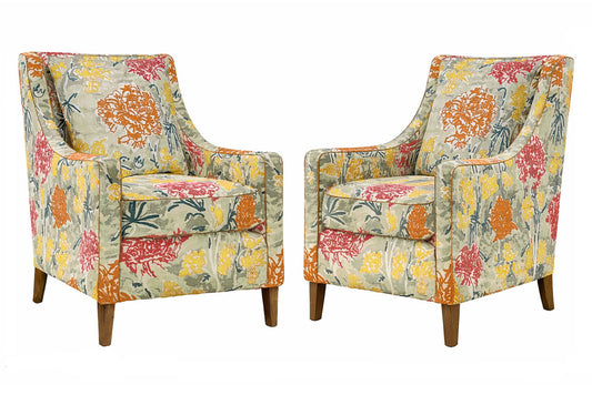David Seyfried Draycott Chairs in Fabricut Pangden Fiesta fabric with Fabricut Edge Henna contrast piping. Showroom Clearance 