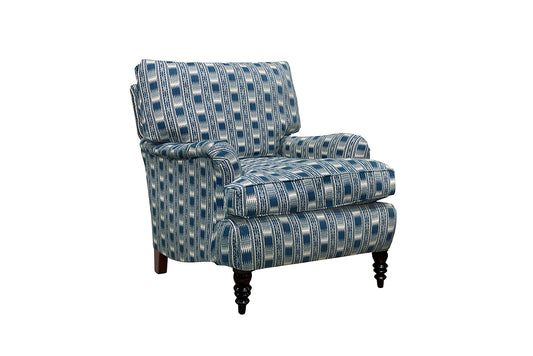 David Seyfried Eaton Chair with turned leg in Jany Clayton Kasuri Stripe Fabric by Zoffany