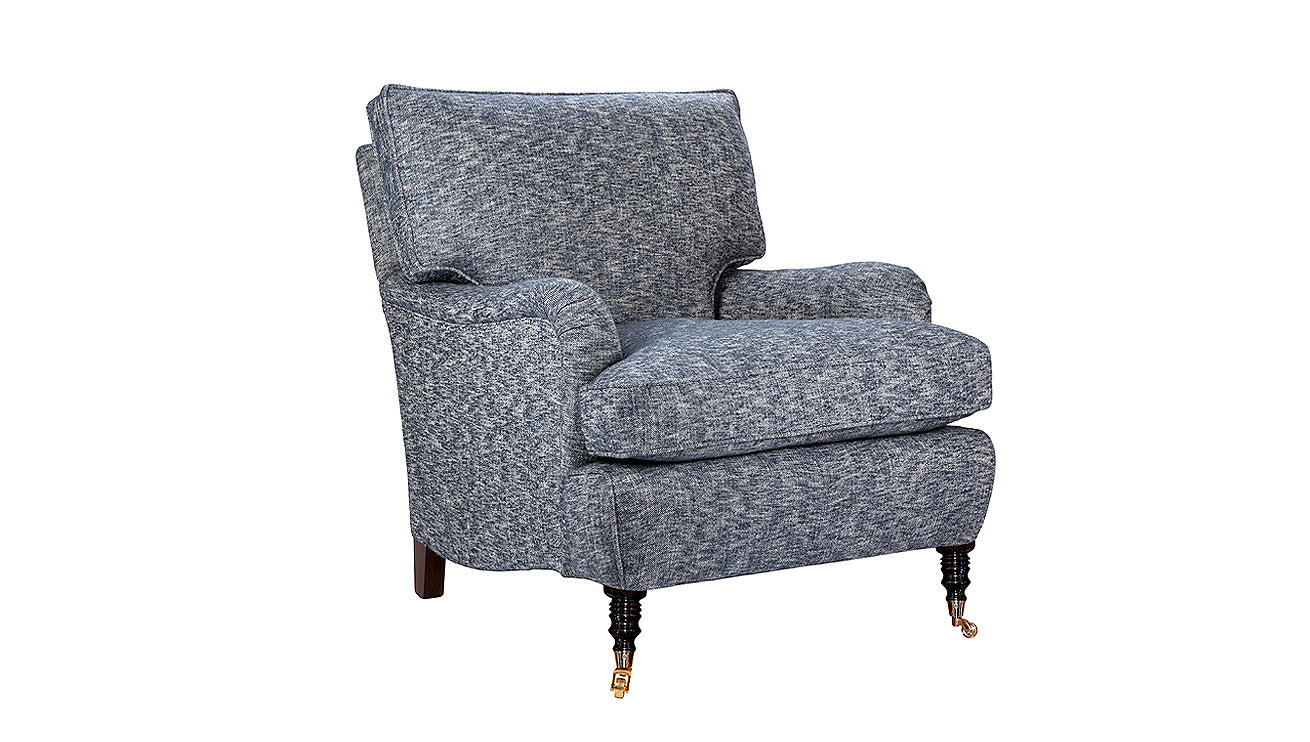 David Seyfried Eaton Chair in Christopher Farr Freida Indigo fabric