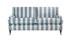 David Seyfried Eaton Sofa in Nicky Haslam Balcony Stripe Heavenly Blue fabric with Samuel & Sons French Grosgrain Navy contrast piping