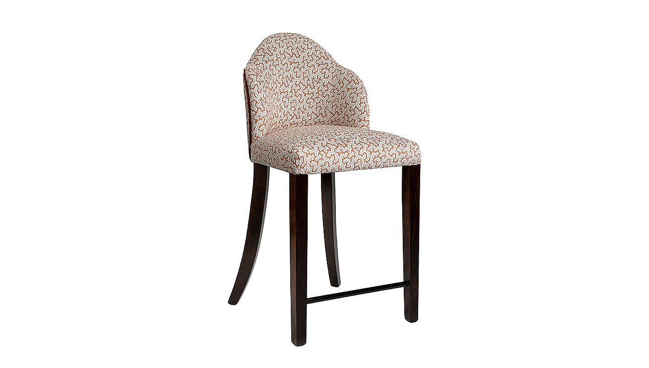 David Seyfried Editors Bar Stool in Ian Sanderson Elney Ginger fabric Manuel Canovas Rivoli Cuivre velvet piping