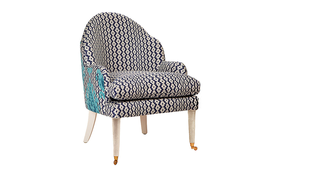 David Seyfried Editor's Chair in blue fabric