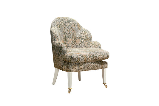 David Seyfried The Editor's Chair (Large) in Fermoie Shell Grotto 003 fabric with white painted legs . Showroom Clearance.