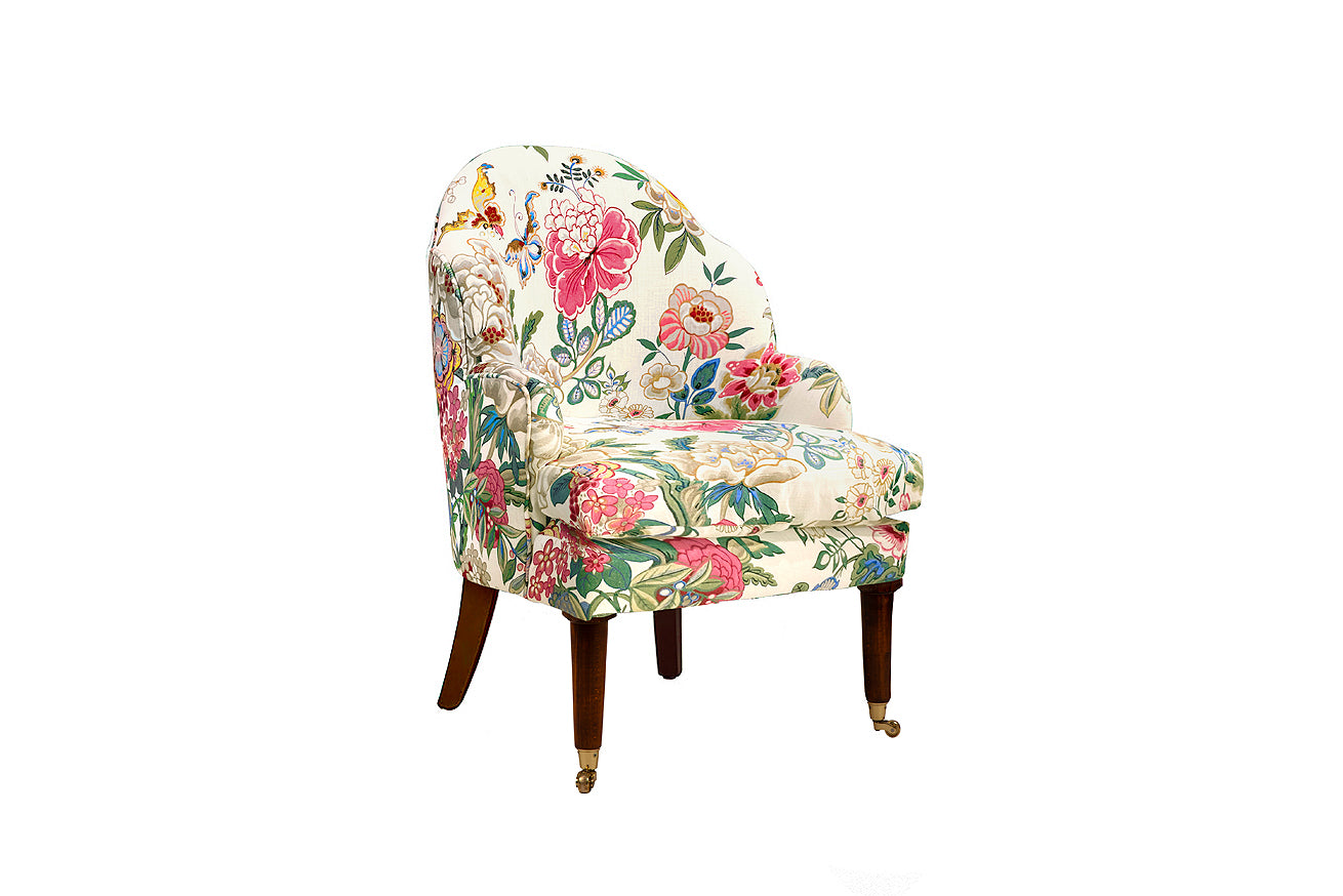 David Seyfried Editors Chair in Sanderson Emperor Peony fabric