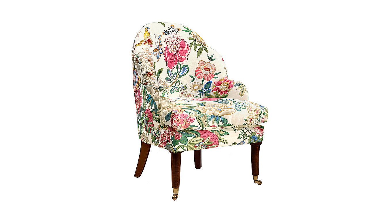 David Seyfried Editors Chair in Sanderson Emperor Peony fabric