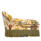 David Seyfried Editor's Chaise Grand Scallop in Clarence House Jembala Print Original fabric with Turnell & Gigon Oakley Navy Blue velvet piping and Les Passementaries de I'le de France Paon bullion fringe. Side view