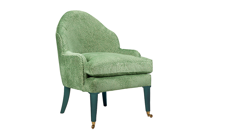 David Seyfried Editor's Chair (Grand) in Jane Churchill Darwin Green fabric with Little Green Goblin painted legs.