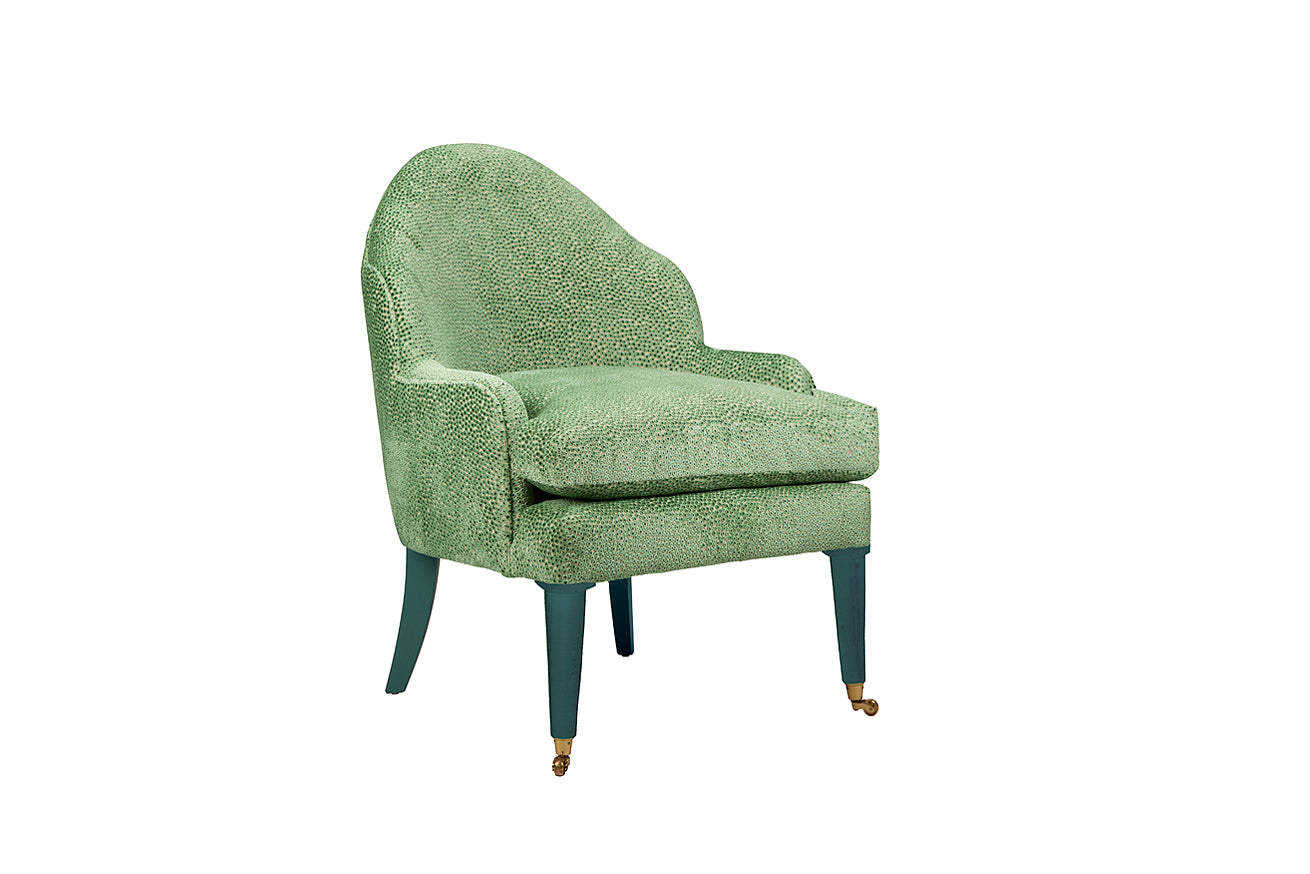 David Seyfried Editor's Chair (Grand) in Jane Churchill Darwin Green fabric with Little Green Goblin painted legs.