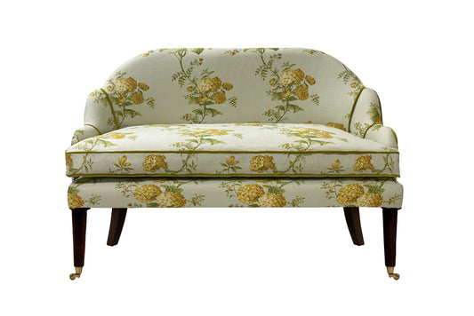 David Seyfried Editor's Sofa (Grand) Scallop in Design Archives Heidi Gold fabric with Opera Honey Velvet piping. Showroom Clearance 