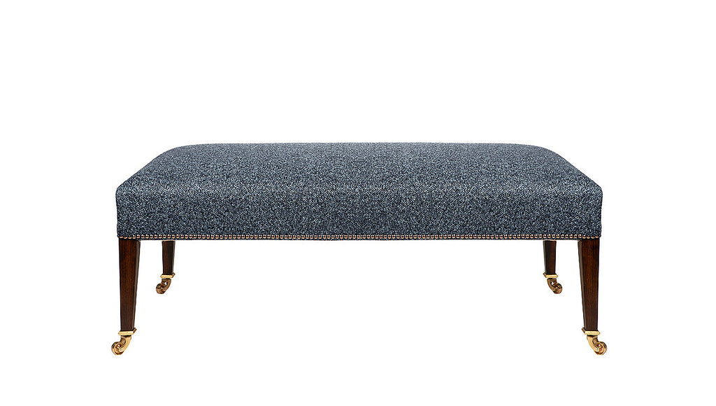David Seyfried Georgian Style Stool in Osborne & Little Atacama Andes fabric with a single row of antiqued nails around base