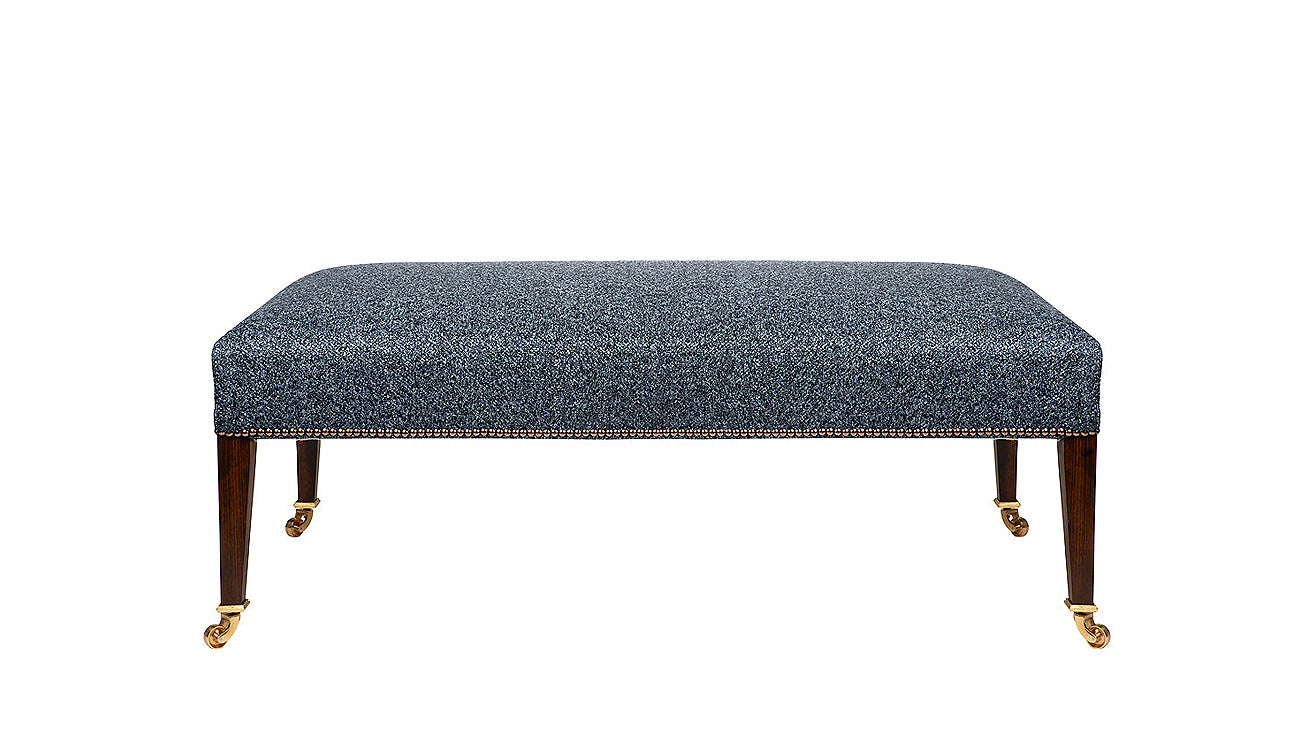 David Seyfried Georgian Style Stool in Osborne & Little Atacama Andes fabric with a single row of antiqued nails around base