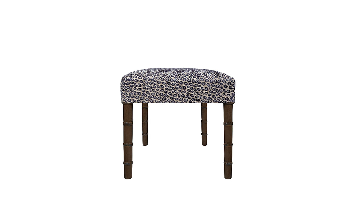 David Seyfried Georgian Style Stool in Colefax & Fowler Wilde Old Blue fabric. Showroom Clearance