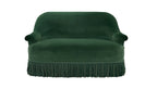 David Seyfried Grosvenor sofa in Turnell & Gigon Oakley Verdant Green velvet with Les Passementeries de l'Île de France bullion fringe