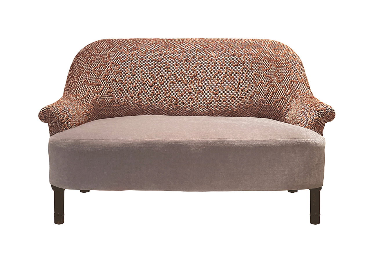 David Seyfried Grosvenor Sofa in Zoffany Domino Velvet Amber and Zoffany Mohair Mink fabrics. Showroom Clearance