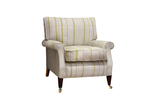 David Seyfried Halkin Chair in Fermoie Carskiey Single Stripe CARS-039 fabric. Showroom Clearance.