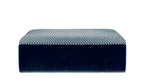 David Seyfried McCall stool in Linwood Zeus Navy & Manuel Canovas Rivoli Marine Velvet with a single row of large antiqued brass nails around base