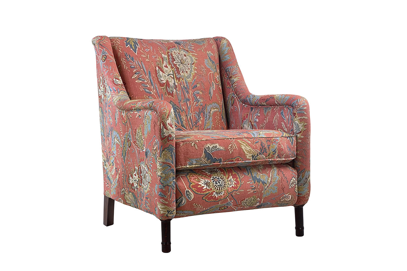 David Seyfried Munro Chair (Large) in GP&J Baker Indienne Flower Red  fabric. Showroom Clearance.
