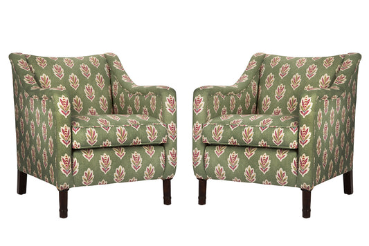 David Seyfried Munro chair in Sanderson Sessile Leaf fabric. Showroom Clearance.